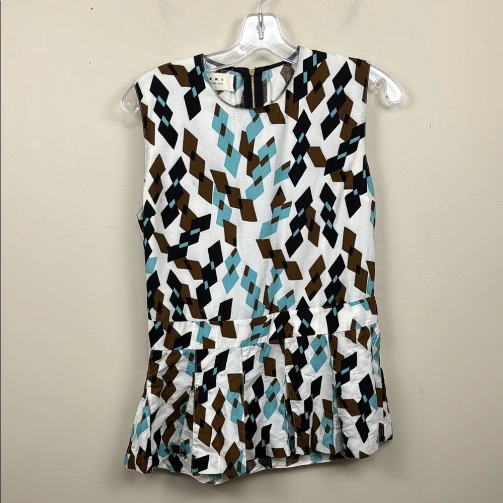Marni Black and White abstract print Peplum Blouse Sleeveless 8 - Picture 2 of 11